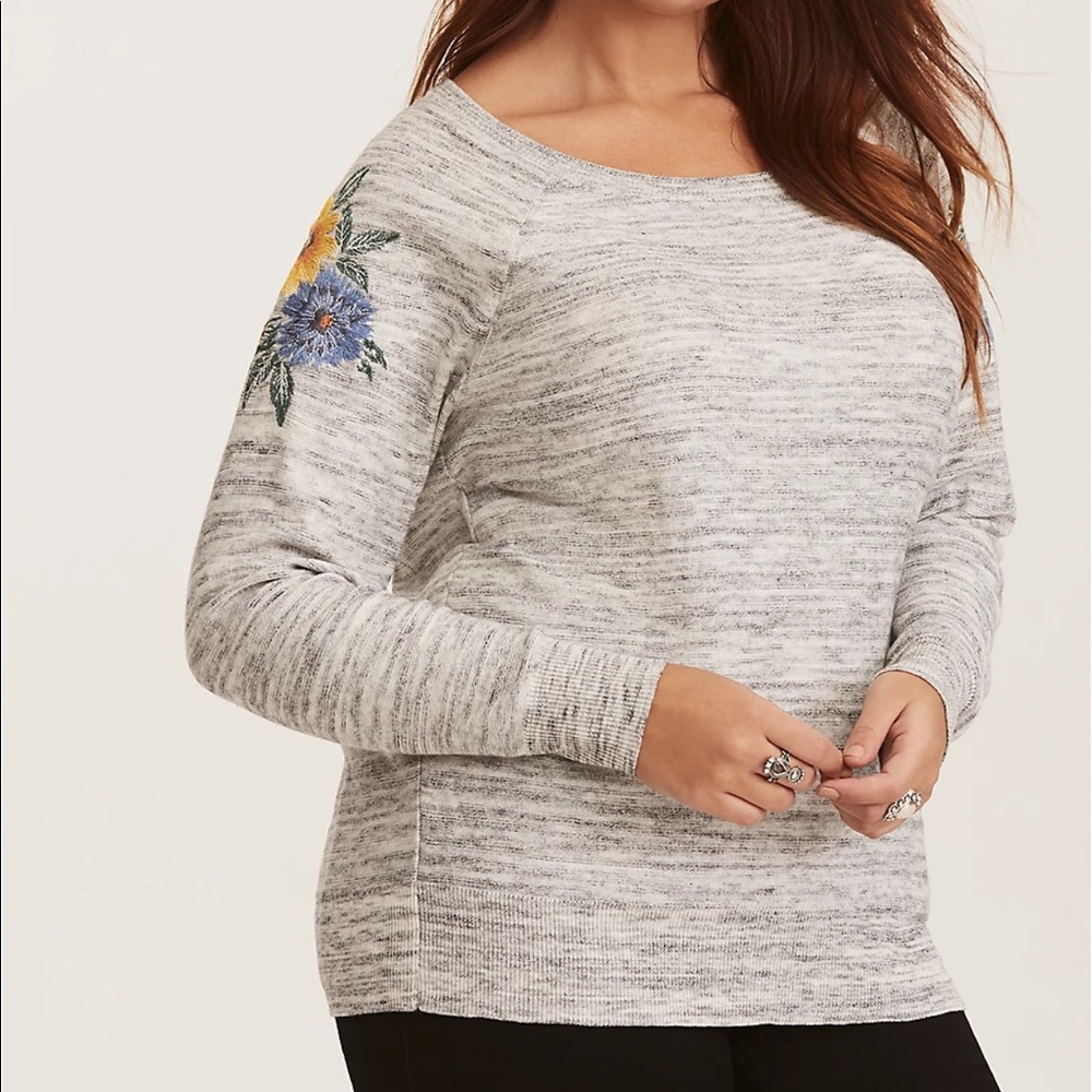 Torrid Gray Floral Embroidered Top